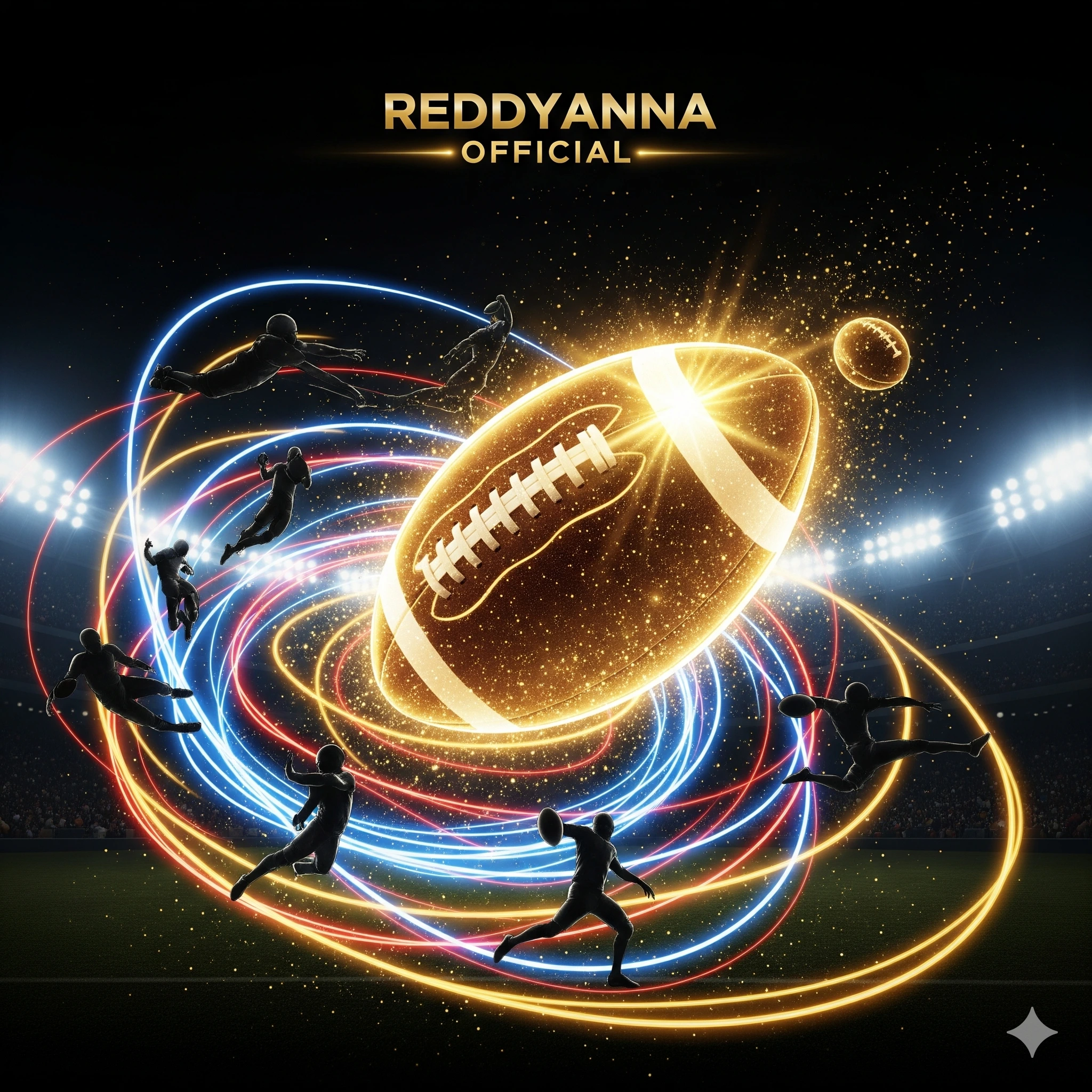 ReddyAnna Official 3D logo with glowing football, neon sparks, and luxury black-golden football betting theme.