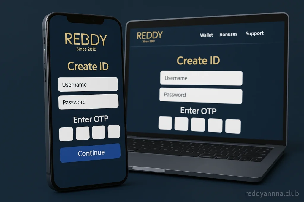 Reddy Book Club Create ID flow with mobile OTP verification and username password setup