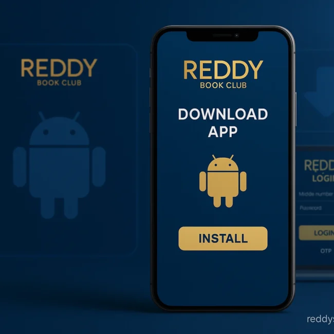 Reddy Book Club APK download screen showing app install process and login UI